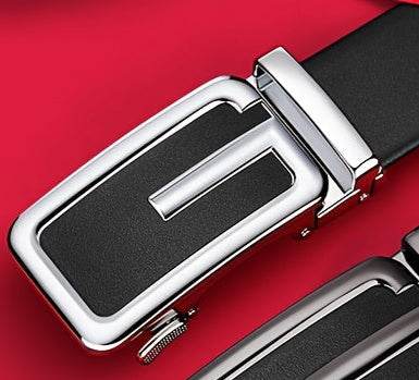 Mens Attire Genuine Leather Men’s Belt – Golden-Tone Automatic Buckle - Mens Attire