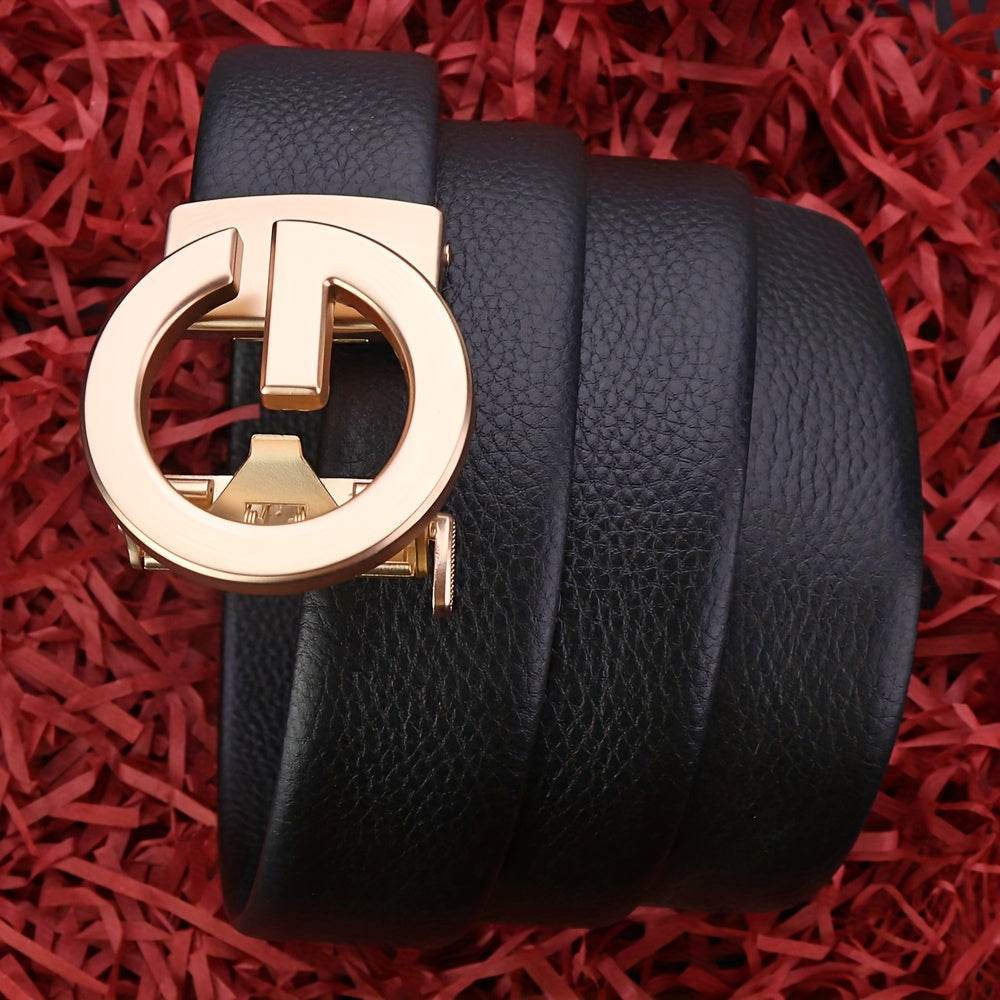 Automatic sleek and versatile men’s black faux leather belt - Mens Attire