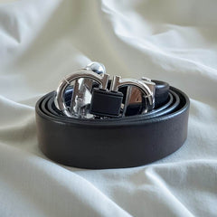 Men’s Black Faux Leather Belt with Golden Automatic Buckle - Mens Attire