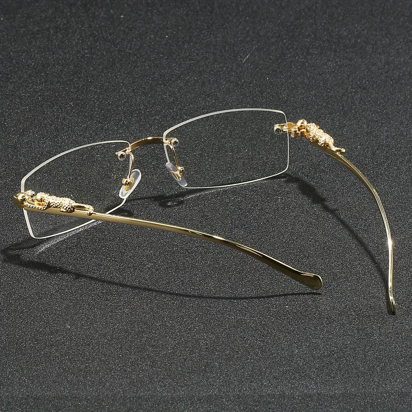 Rectangular Metal Rimless Anti-Blue Light Eyeglasses - Mens Attire