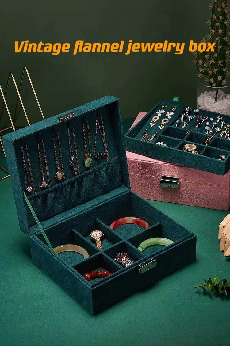 New Green 3-Layer Flannel Jewelry Organizer Box - Mens Attire