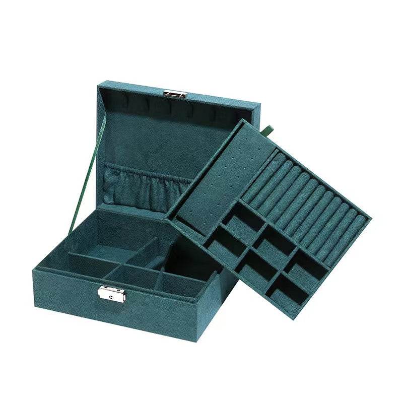 New Green 3-Layer Flannel Jewelry Organizer Box - Mens Attire