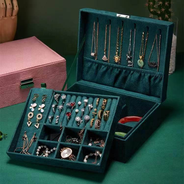 New Green 3-Layer Flannel Jewelry Organizer Box - Mens Attire