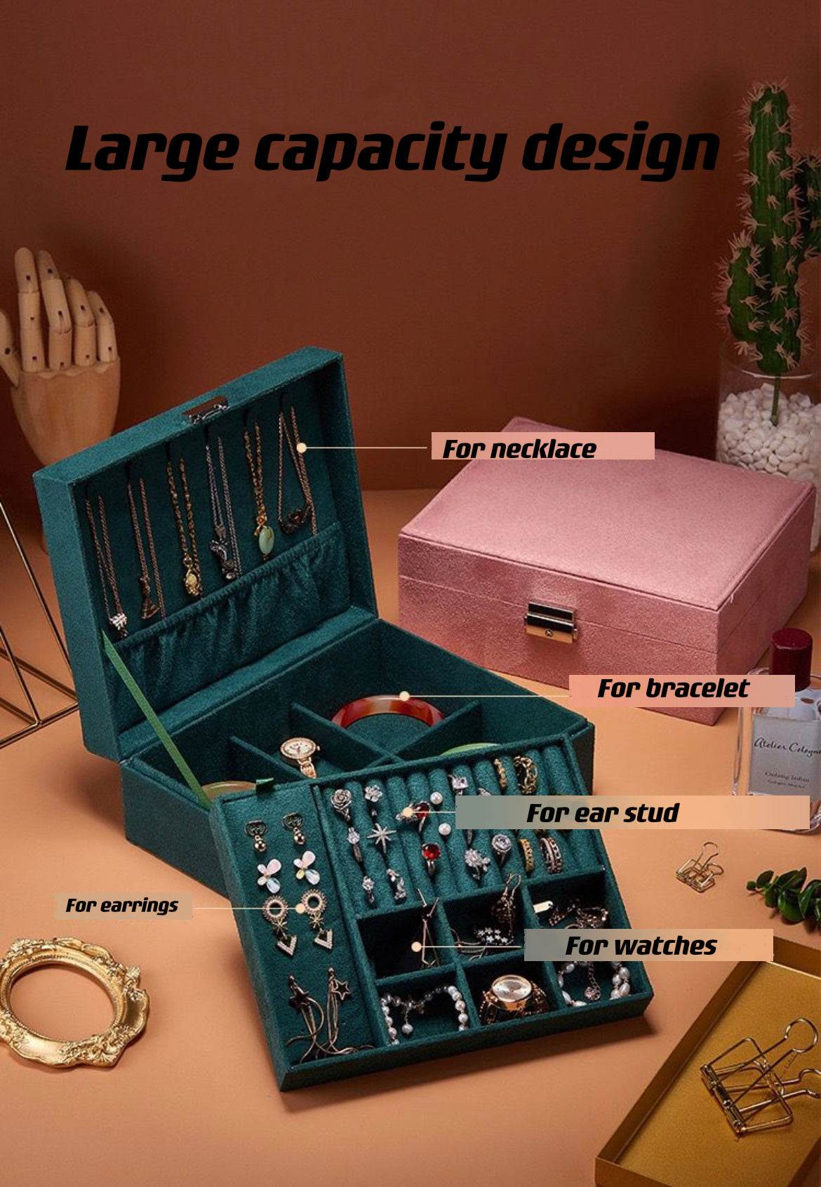 New Green 3-Layer Flannel Jewelry Organizer Box - Mens Attire