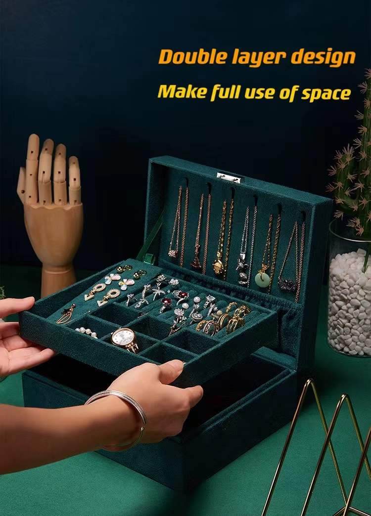 New Green 3-Layer Flannel Jewelry Organizer Box - Mens Attire