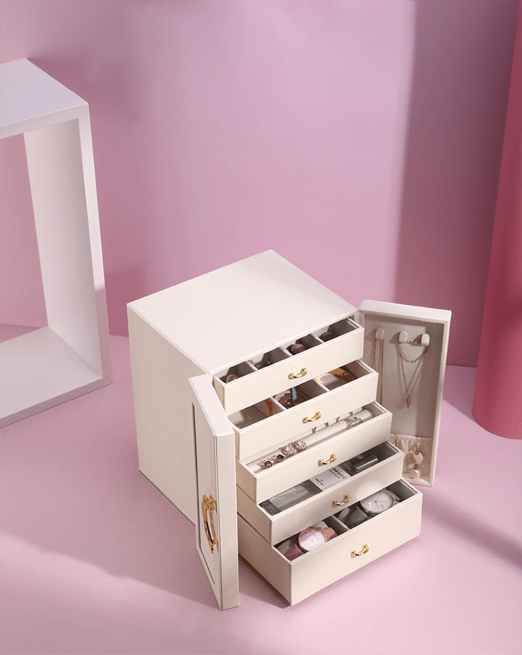 Convenient LuxuryJewellery Box with 5 Levels Large Jewellery Case with Drawer and Watch - Mens Attire