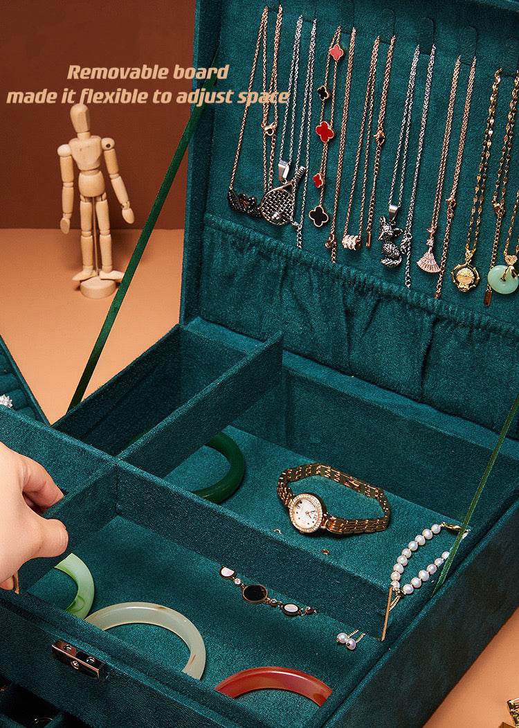 New Green 3-Layer Flannel Jewelry Organizer Box - Mens Attire