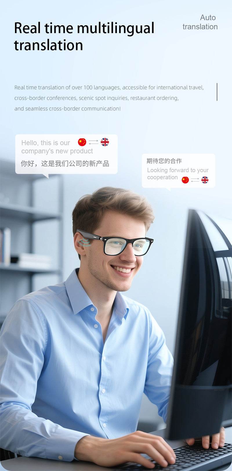 Smart Wearable Sunglasses with Bluetooth Speaker & AI Assistant - Mens Attire