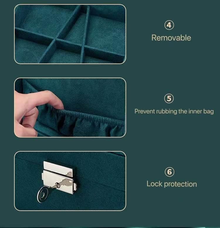 New Green 3-Layer Flannel Jewelry Organizer Box - Mens Attire