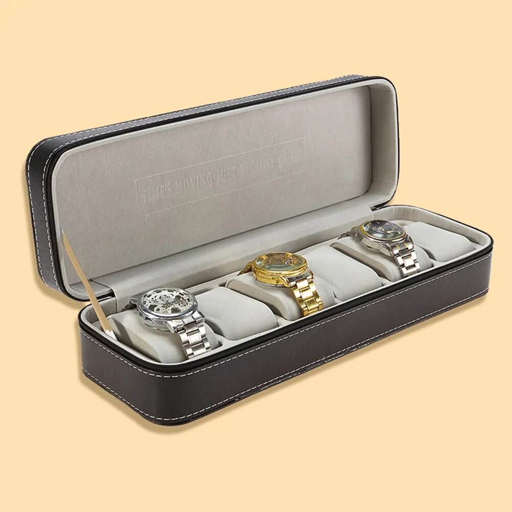 Portable 6 Slots Watch Box Desktop Watch Case Household Watch Organizer - Mens Attire