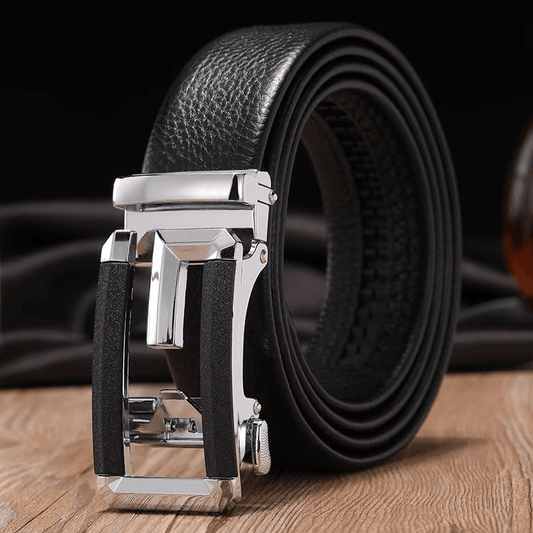 Mens Attire Men’s Auto Buckle Genuine Leather Belt - Mens Attire