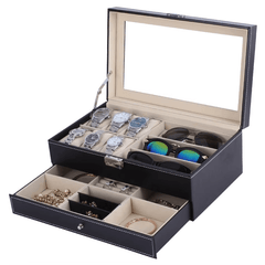 PU Leather Jewelry Storage Box Multifunctional Watch Glasses Collection Box - Mens Attire