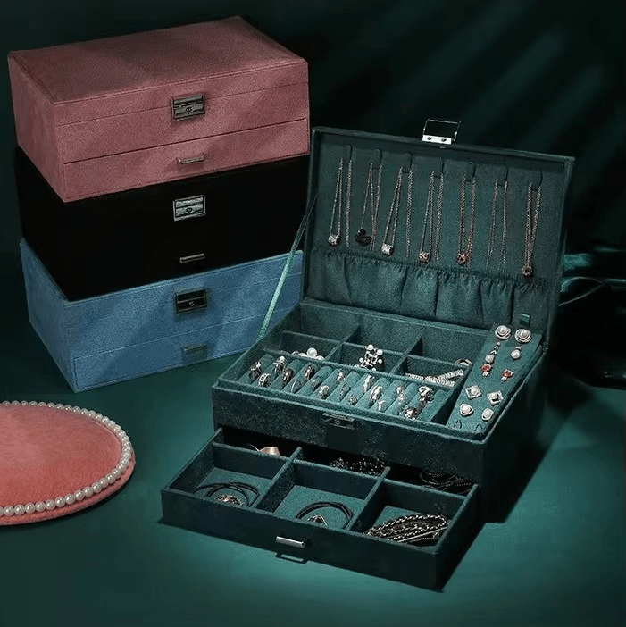 New Green 3-Layer Flannel Jewelry Organizer Box - Mens Attire