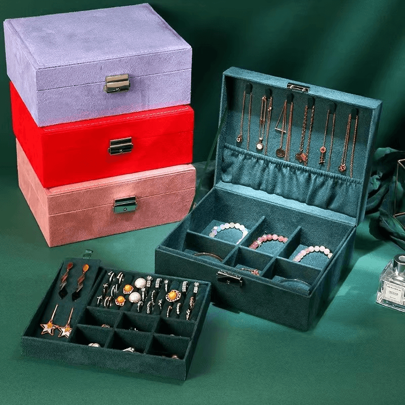 New Green 3-Layer Flannel Jewelry Organizer Box - Mens Attire