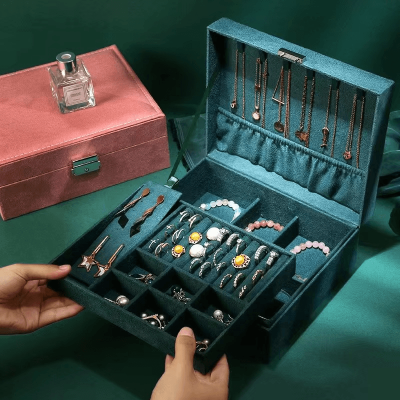 New Green 3-Layer Flannel Jewelry Organizer Box - Mens Attire