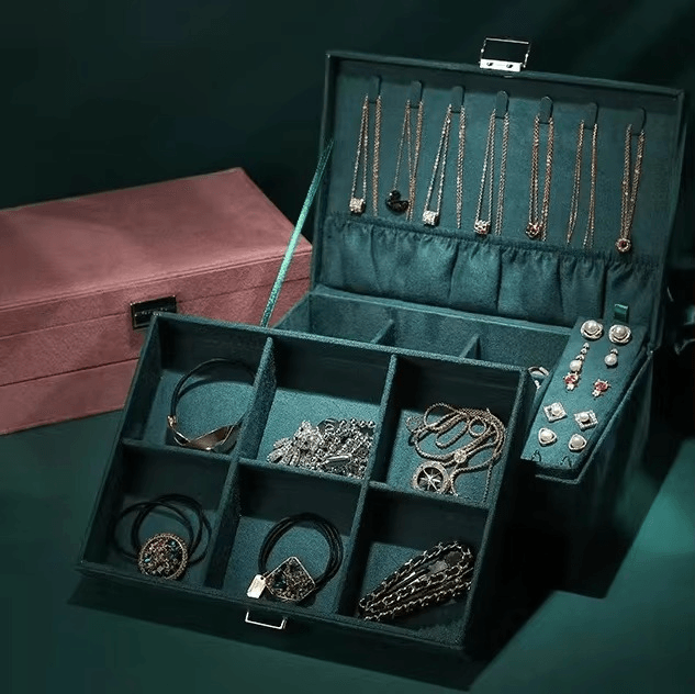 New Green 3-Layer Flannel Jewelry Organizer Box - Mens Attire