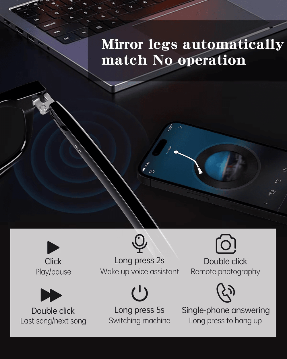 Smart Bluetooth Glasses – Call, Music, Voice Assistant, UV400 Lens, IP54 Waterproof - Mens Attire