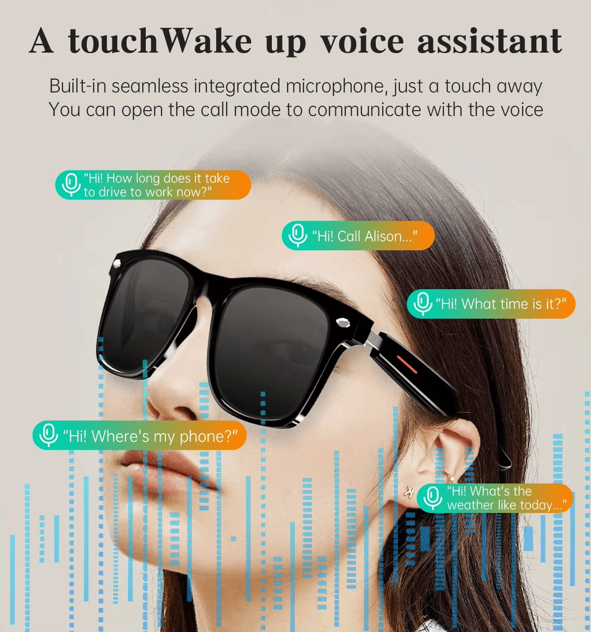 Smart Bluetooth Glasses – Call, Music, Voice Assistant, UV400 Lens, IP54 Waterproof - Mens Attire