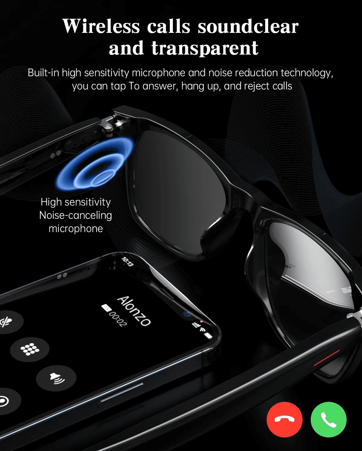 Smart Bluetooth Glasses – Call, Music, Voice Assistant, UV400 Lens, IP54 Waterproof - Mens Attire