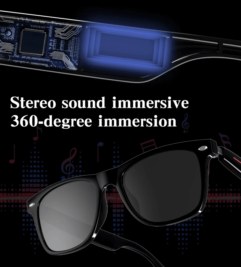 Smart Bluetooth Glasses – Call, Music, Voice Assistant, UV400 Lens, IP54 Waterproof - Mens Attire