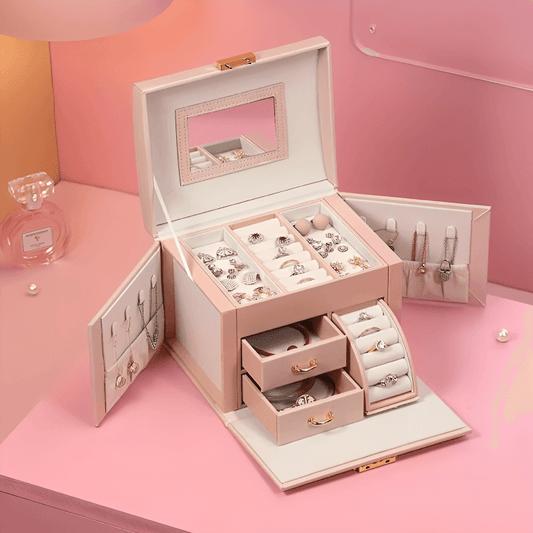 Leather 3-Tier Luxury Travel Jewelry Box with Lock and Mirror - Mens Attire