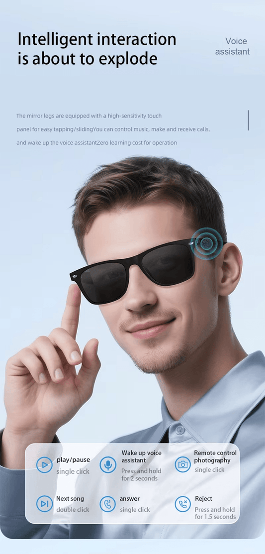 Smart Wearable Sunglasses with Bluetooth Speaker & AI Assistant - Mens Attire