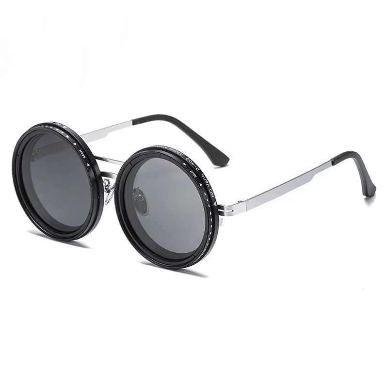 Round Polarized Brightness Adjustable 1-9 Gears ND Filter Sunglasses