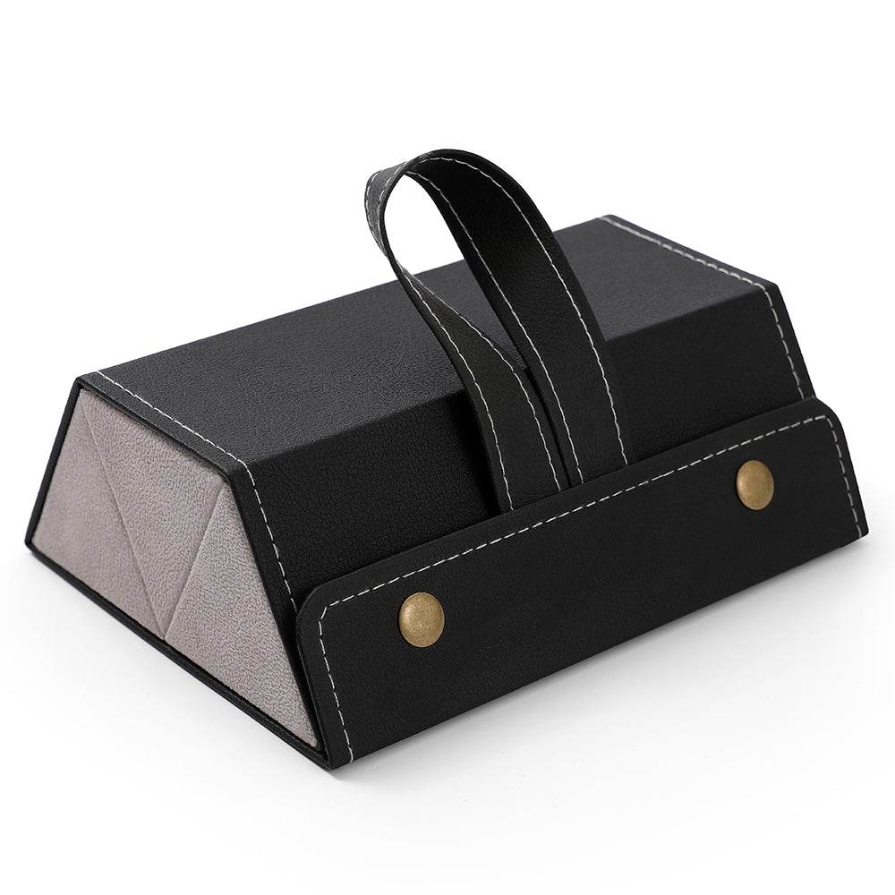 Multi-Compartment Portable Large Capacity Leather Glasses Case - Mens Attire