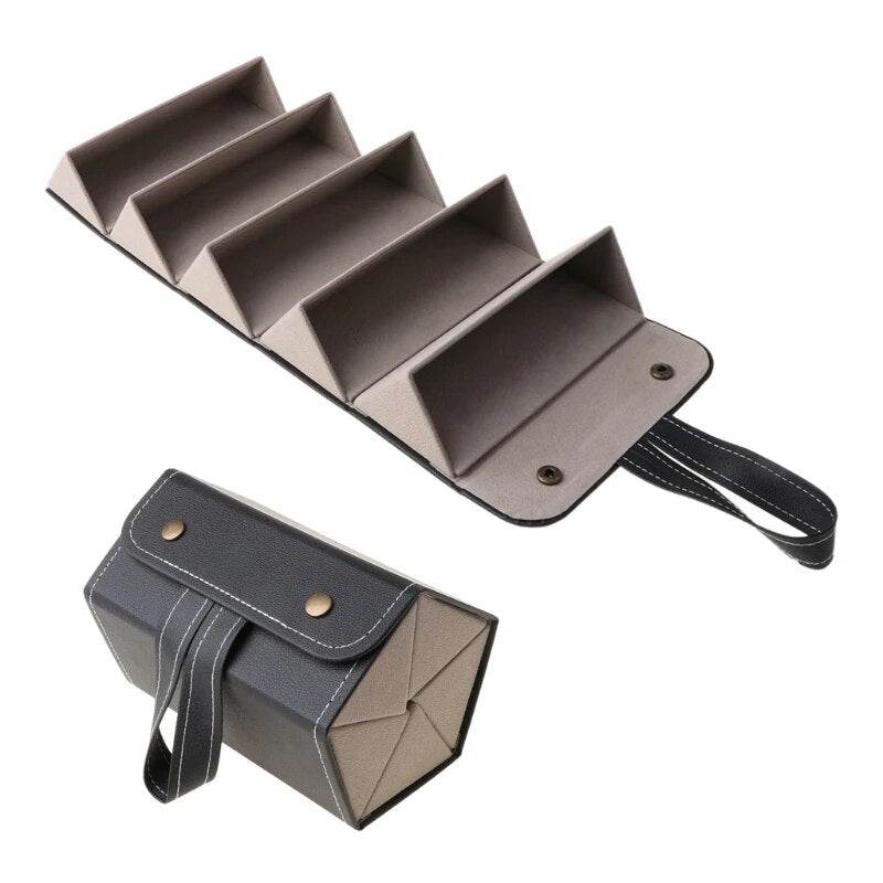 5 Slots Foldable PU Leather Sunglasses Eyeglasses Travel Organizer - Mens Attire