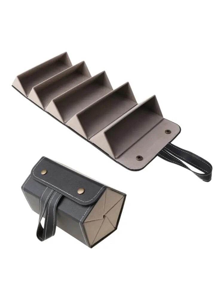 5 Slots Foldable PU Leather Sunglasses Eyeglasses Travel Organizer - Mens Attire