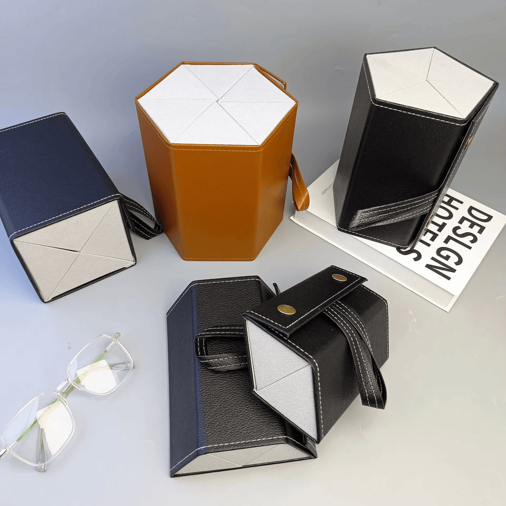 Multi-Compartment Portable Large Capacity Leather Glasses Case - Mens Attire