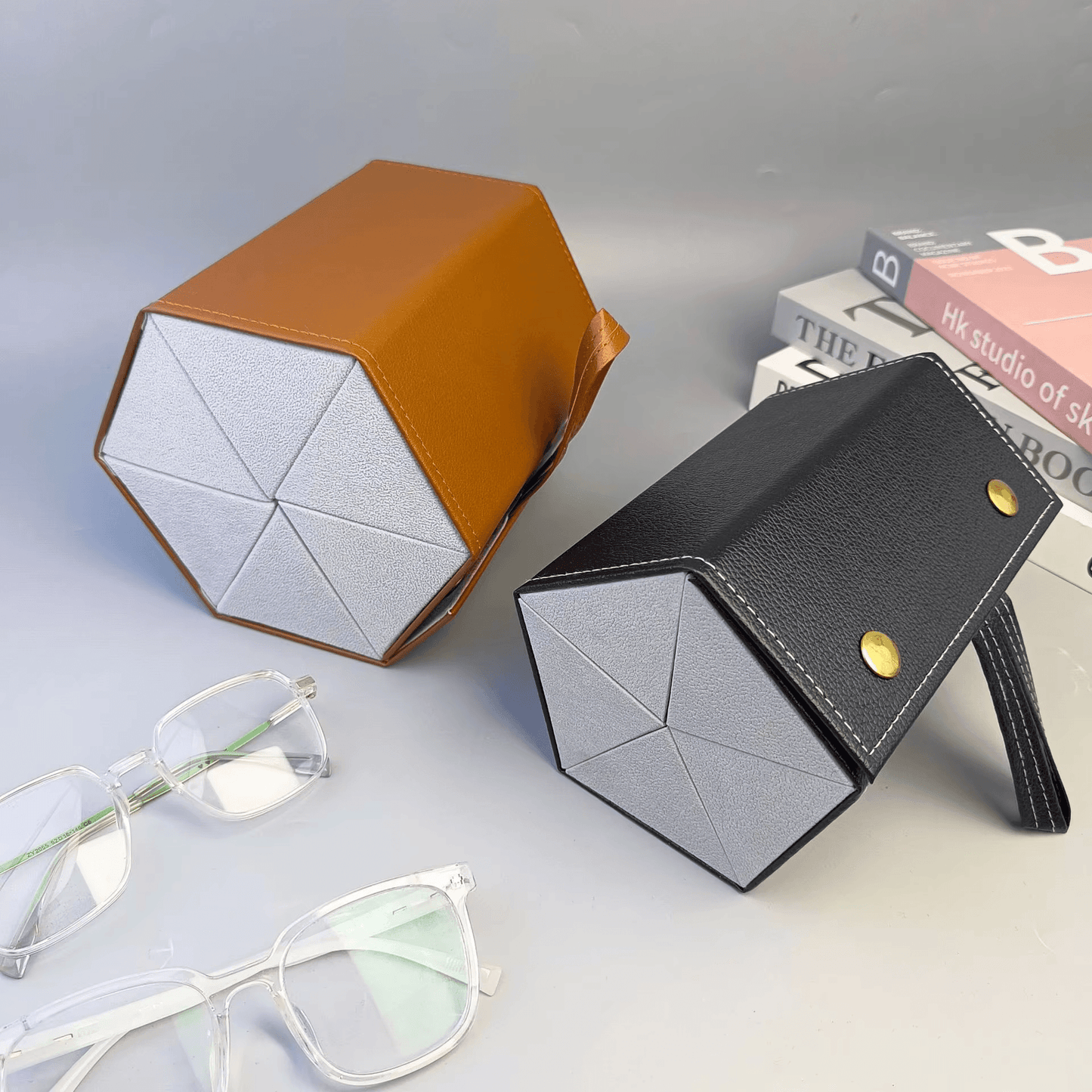 Multi-Compartment Portable Large Capacity Leather Glasses Case - Mens Attire