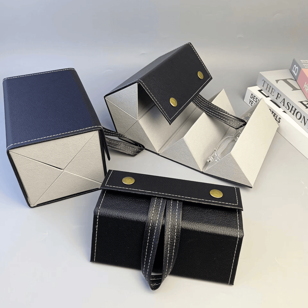 Multi-Compartment Portable Large Capacity Leather Glasses Case - Mens Attire