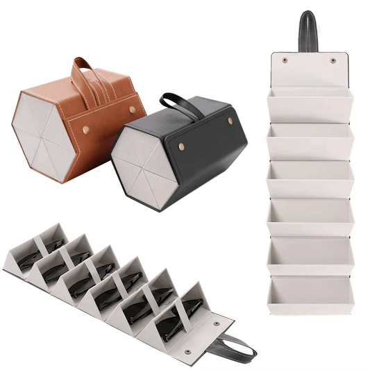 Multi-Compartment Portable Large Capacity Leather Glasses Case - Mens Attire