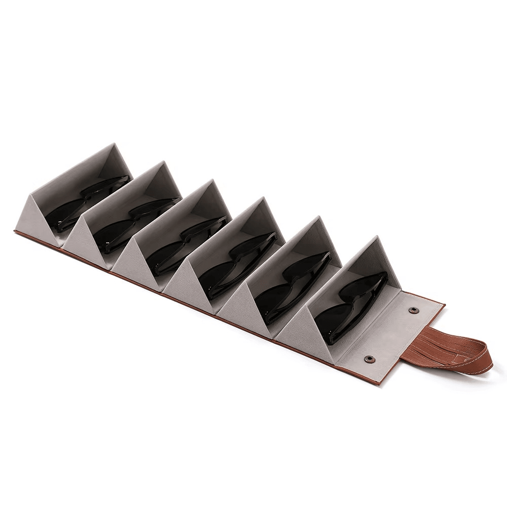 Multi-Compartment Portable Large Capacity Leather Glasses Case - Mens Attire