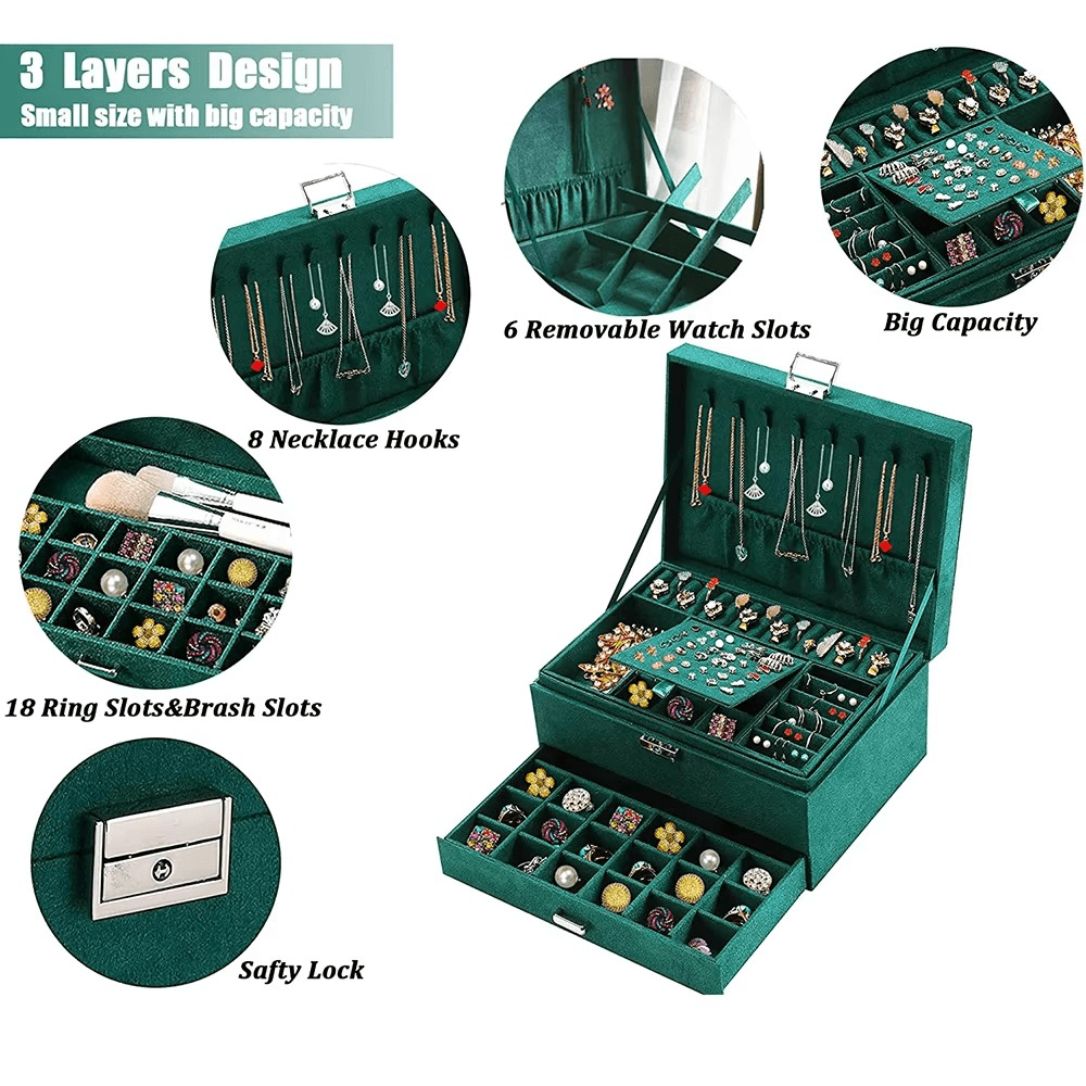 Large Velvet Ring Necklace Earring Jewelry Packaging Organizer Box - Mens Attire