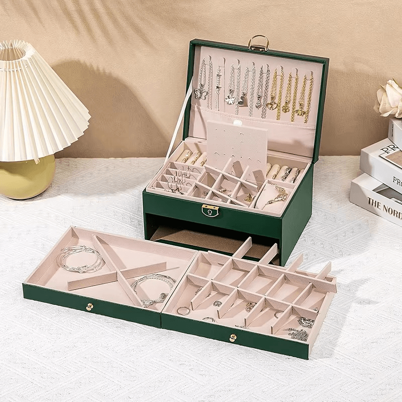 Large 3-Layer Jewelry Box Organizer with Lock & 2 Drawers for Women - Mens Attire