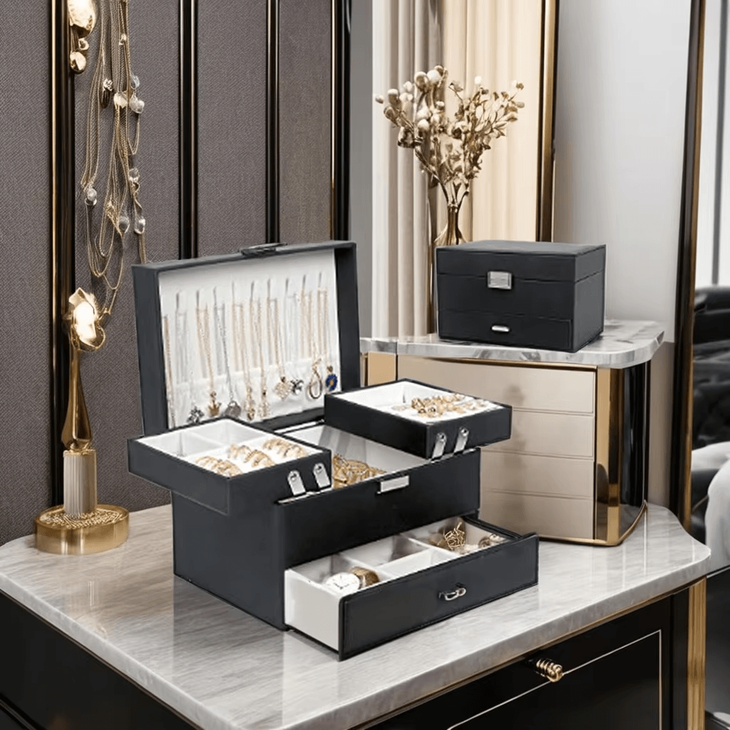 Large Capacity Multi-Layer Jewelry Box with Drawer for Girls - Mens Attire