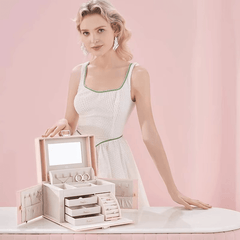 Leather 3-Tier Luxury Travel Jewelry Box with Lock and Mirror - Mens Attire