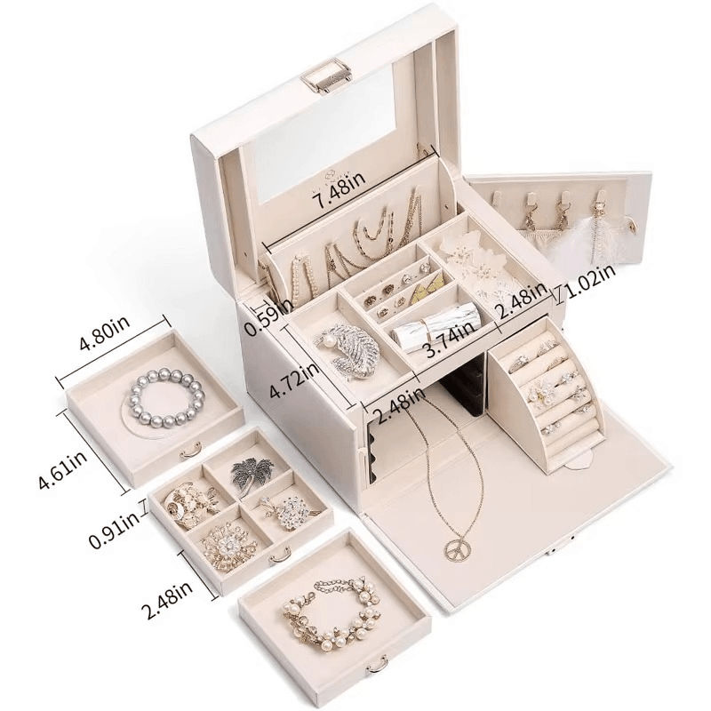 Leather 3-Tier Luxury Travel Jewelry Box with Lock and Mirror - Mens Attire