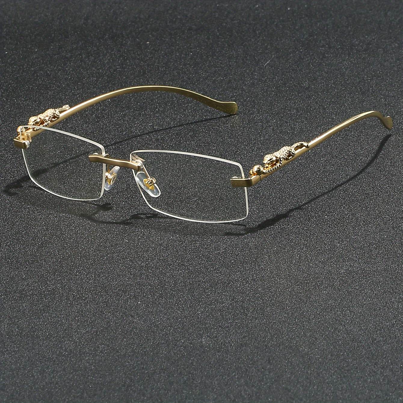 Rectangular Metal Rimless Anti-Blue Light Eyeglasses - Mens Attire