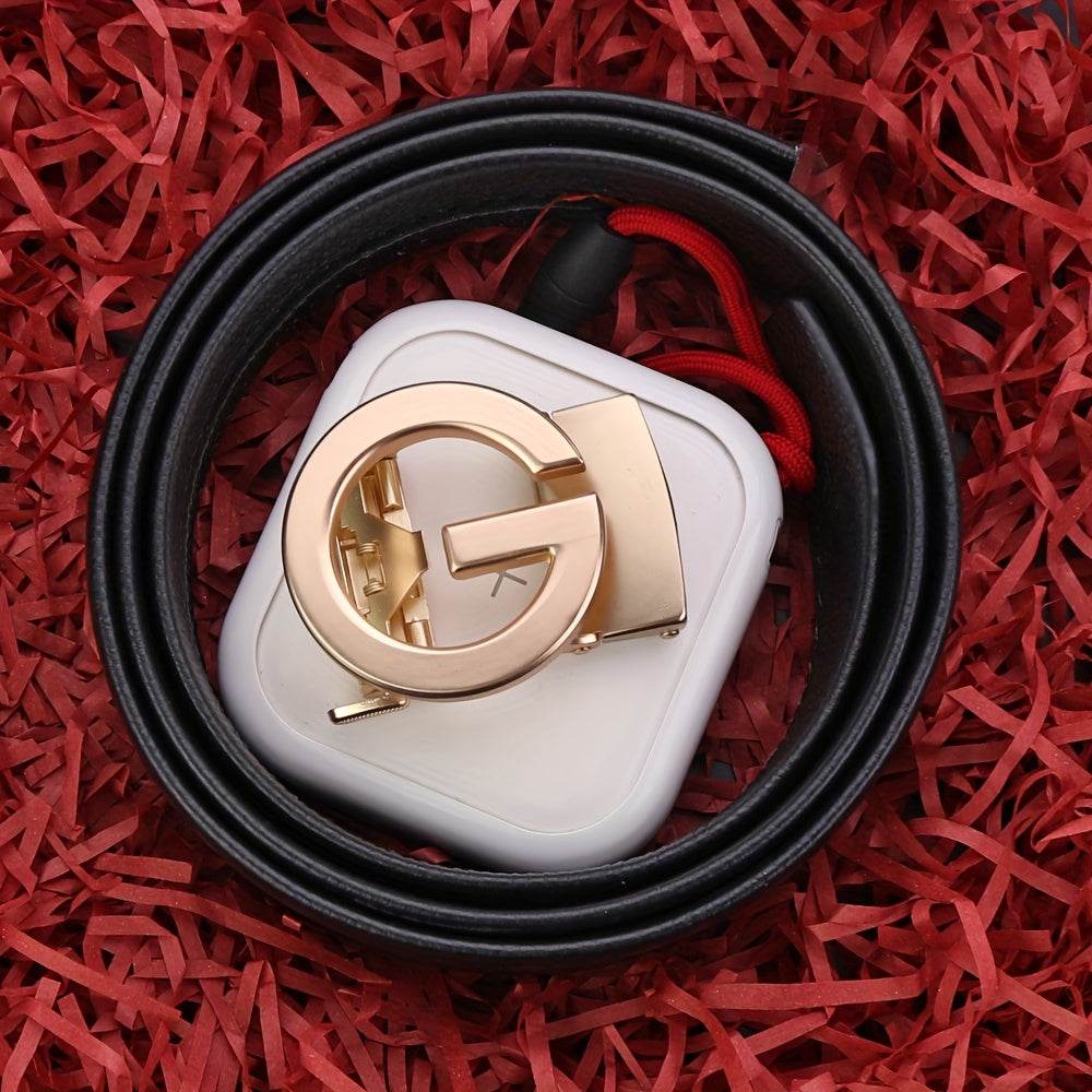 Automatic sleek and versatile men’s black faux leather belt - Mens Attire