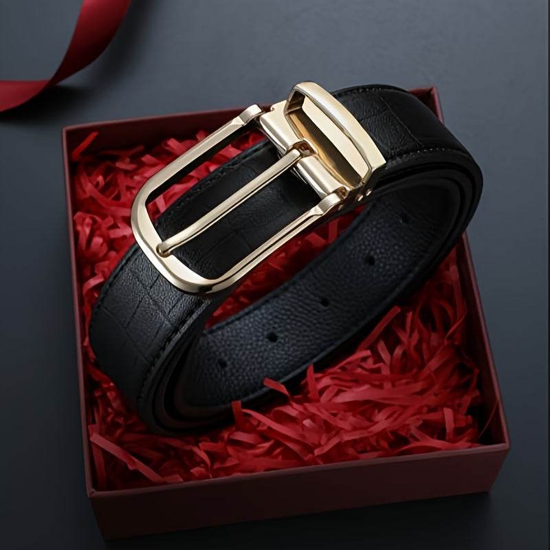 Elegant Men's Genuine Leather Belt Golden-Tone Needle Buckle - Mens Attire