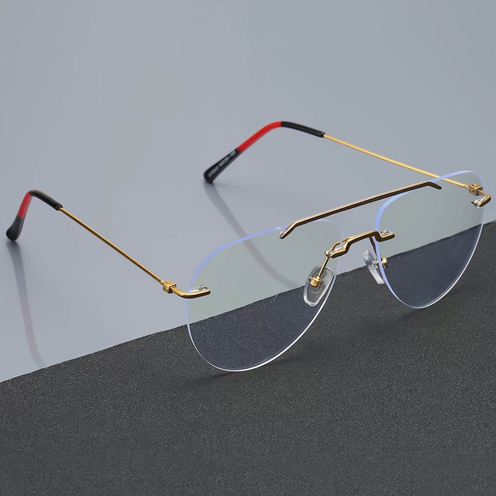 Frameless Double-Temple Pilot Glasses – Oversized Minimalist Eyewear - Mens Attire