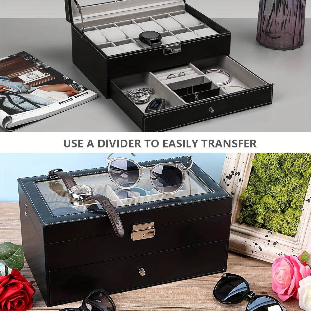 Deluxe 12-Slot Watch & Jewelry Storage Box – Faux Leather Organizer - Mens Attire