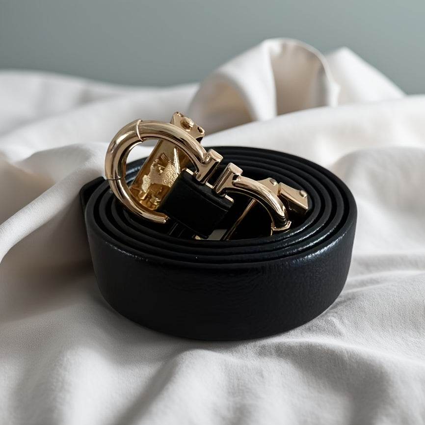 Men’s Black Faux Leather Belt with Golden Automatic Buckle - Mens Attire