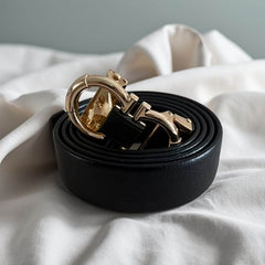 Men’s Black Faux Leather Belt with Golden Automatic Buckle - Mens Attire