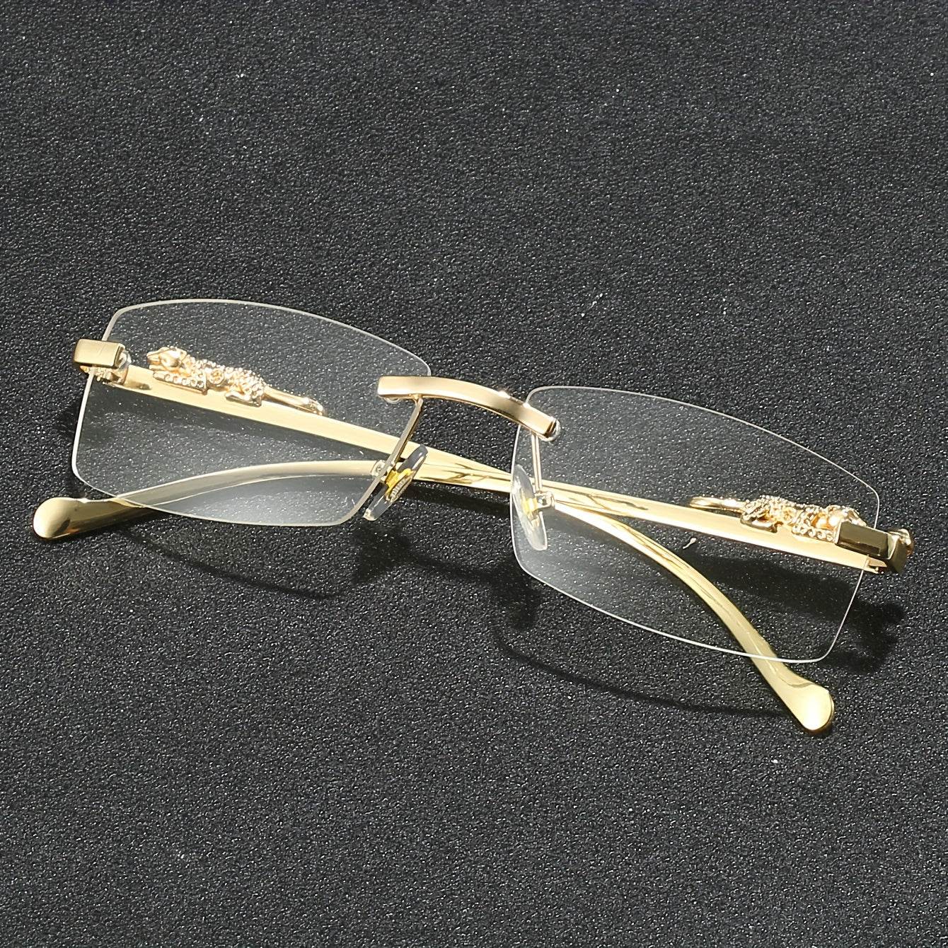 Rectangular Metal Rimless Anti-Blue Light Eyeglasses - Mens Attire