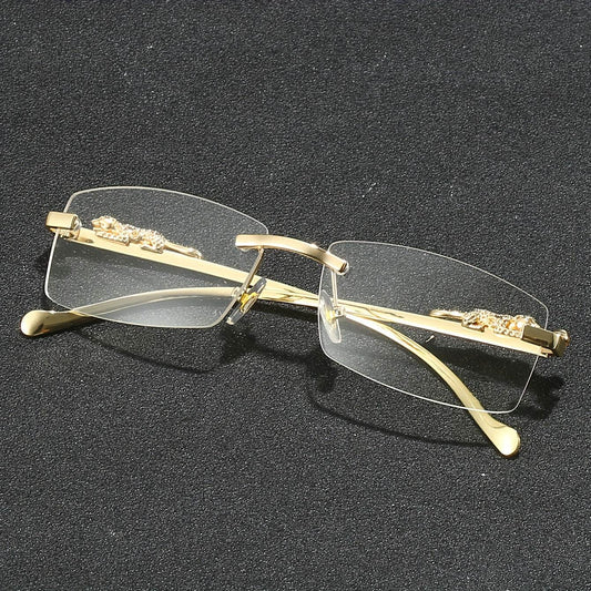 Rectangular Metal Rimless Anti-Blue Light Eyeglasses - Mens Attire