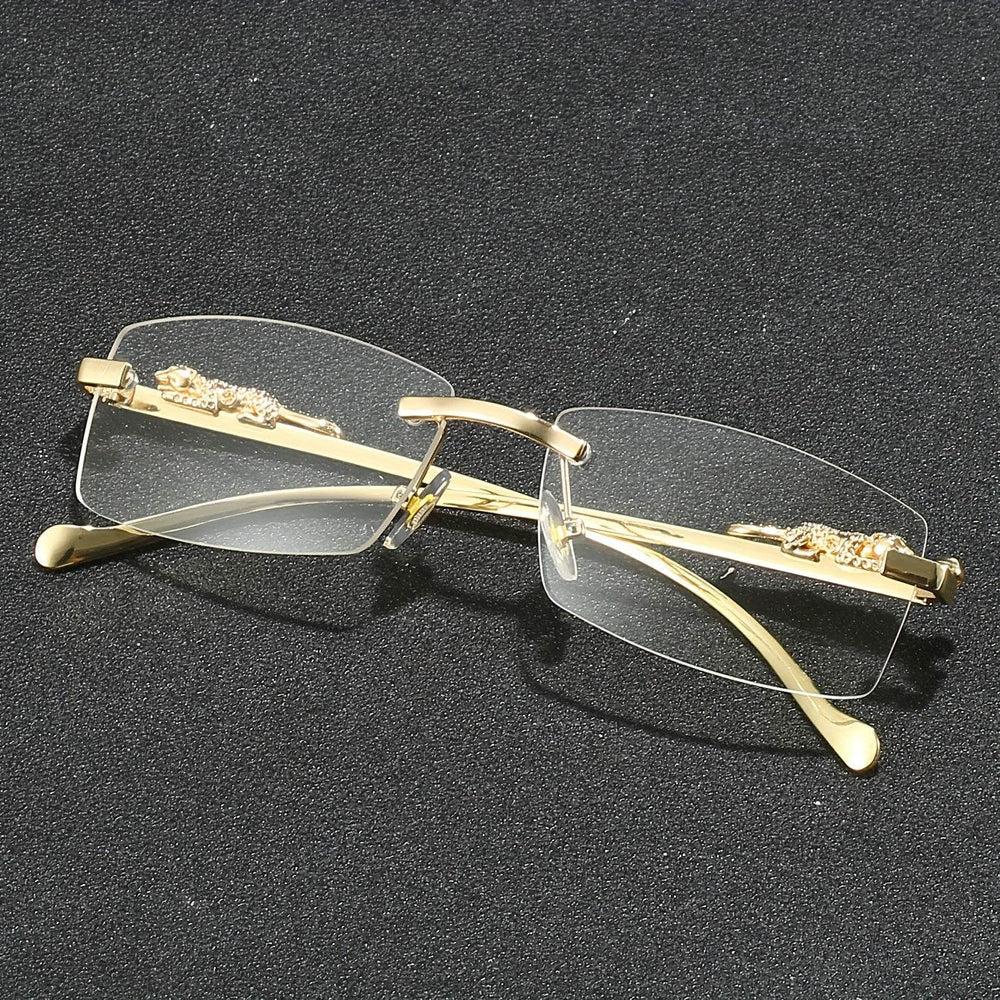 Rectangular Metal Rimless Anti-Blue Light Eyeglasses - Mens Attire